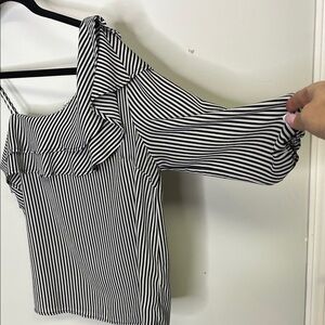 Monteau Black and White Striped Blouse